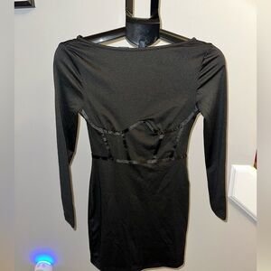 BLACK LONG SLEEVE CAGED MINI DRESS WITH OPEN BACK